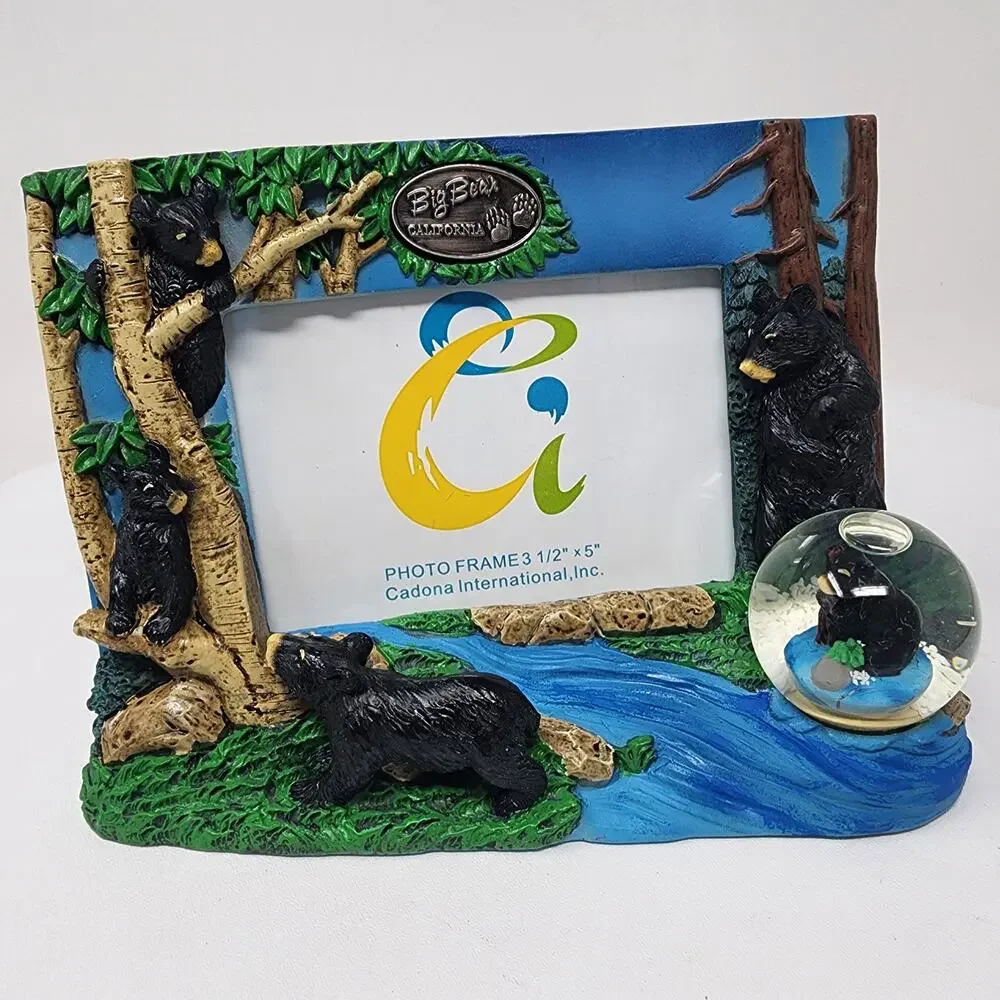 Big Bear Picture Frame Snow Globe 3D Resin Bears Trees California Souvenir